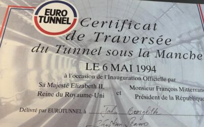 Jomfrurejse under Den engelske Kanal med Queen Elizabeth og président Mitterrand
